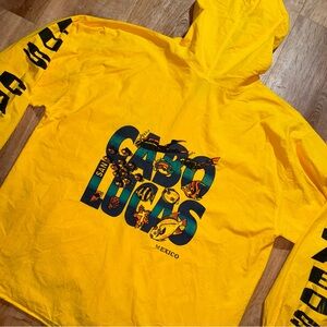 Cabo San Lucas Windbreaker Jacket 3XL Yellow Long Sleeve Zip Hoodie Double Sided